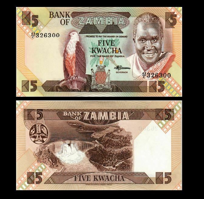 Zambia 5 Kwacha 1980-1988 Year P 25d  Unc