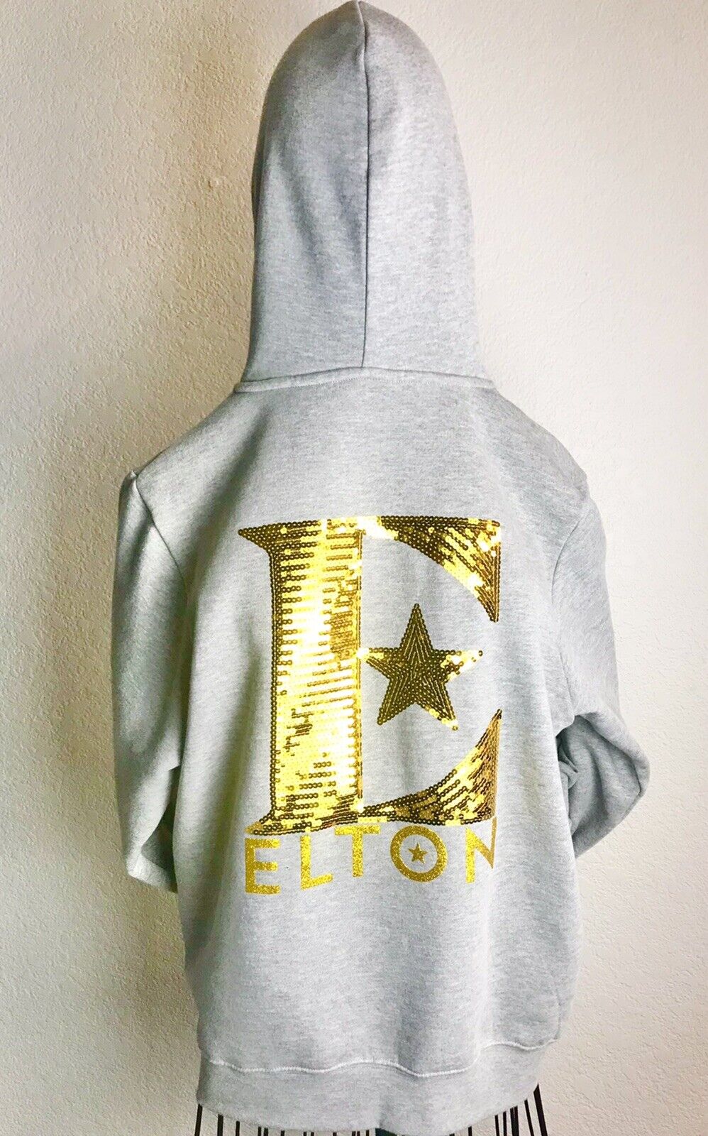 Elton John Sequined E* Grey Hoodie Zip Up Tour Merchandise Size Small