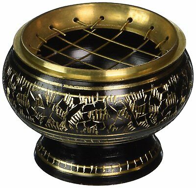 Small Decorated Brass Charcoal Screen Incense Burner: 3 Piece Set