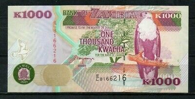 Zambia Africa 1000 Kwacha 2001 Unc P~40b