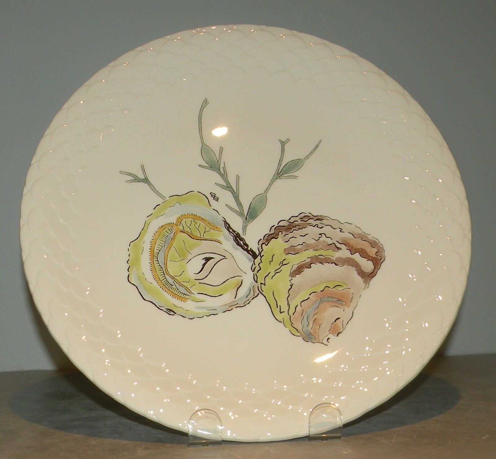 New Dinner Plate Oysters ,  Hand Painted Grands Crustaces  Pattern From Gien