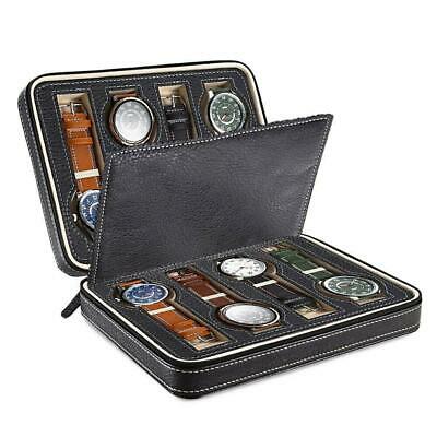 8 Slot Portable Watch Box Travel Case Storage Holder With Zipper Padded Divider