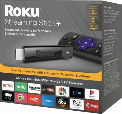 Roku 4k Hdr Media Streaming Stick+ With Voice Remote - 3810r