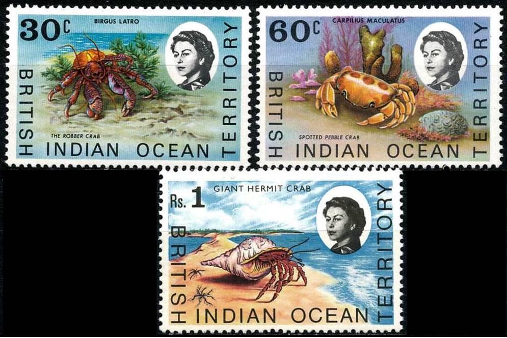 British Indian Ocean Terr/biot 1970 Marine Life /crabs Sc# 21,25,27 Mnh Cv$14.00