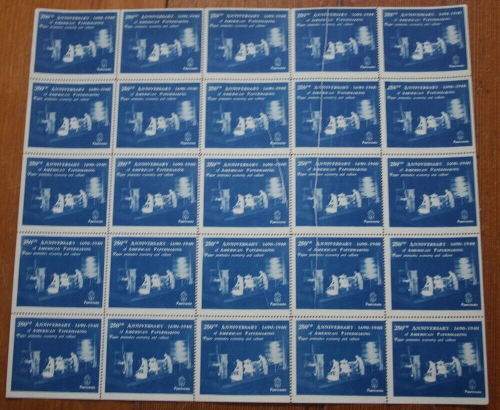 American Papermaking 1690-1940 Uncut Stamp Sheets 250th Anniv Of Economy Culture