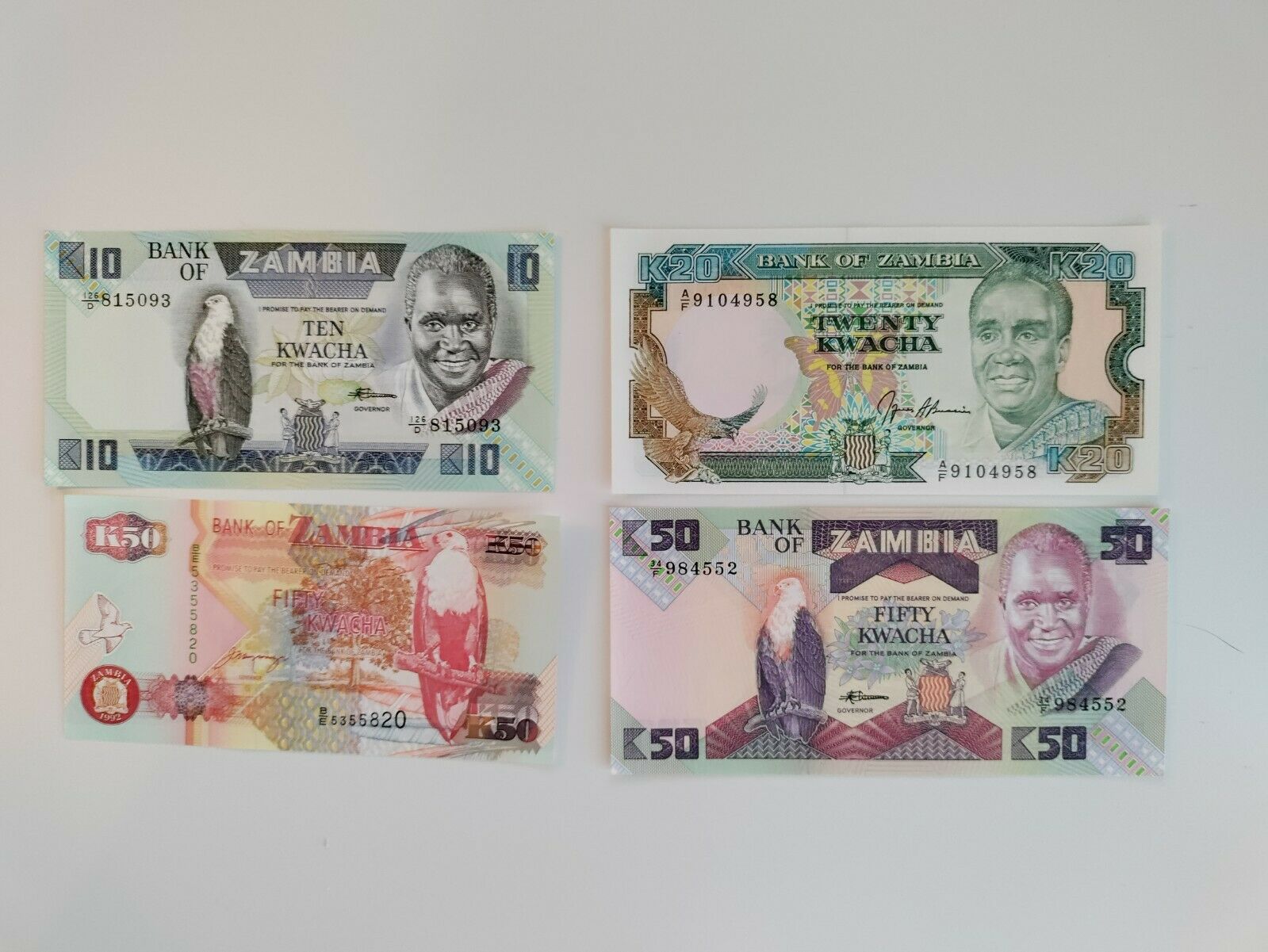 1980-1988 Zambia Banknotes,unc,new.