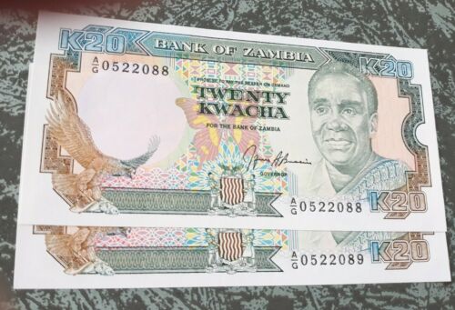 2- Zambia 20 Kwacha Banknote Unc.