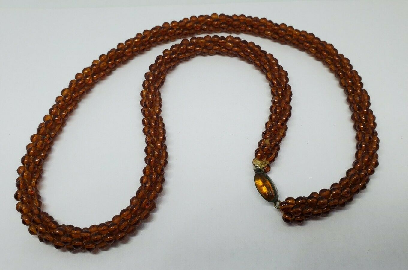 Vintage Czech Brown Amber Rope Bead Twist Necklace 1930s 19"