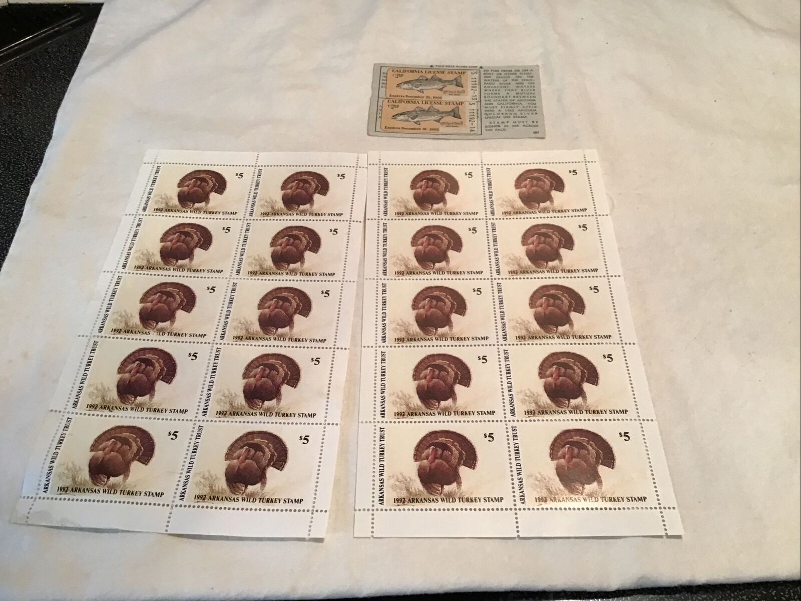 20 1992 Arkansas Wild Turkey Stamps Not Used & 2 , 1962 California Trout Stamps