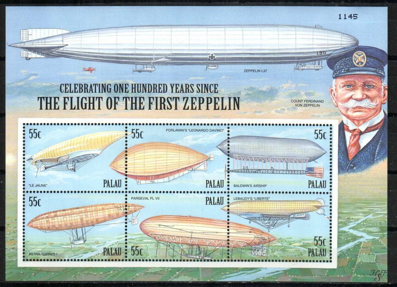 Palau Stamp 581  - Flight Of The First Zeppelin, Centenary