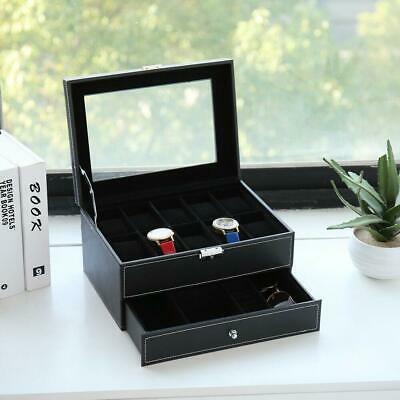 10 12 Slot Men/women Wrist Watch Box Jewelry Display Case Storage Organizer