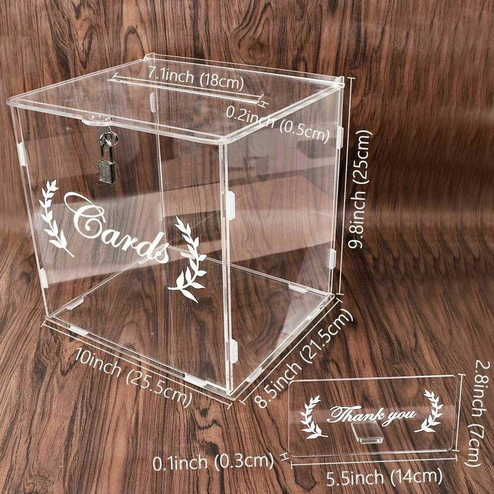 Wedding Card Box Clear Acrylic With Lock Card Sign Money Box Reception Birthday