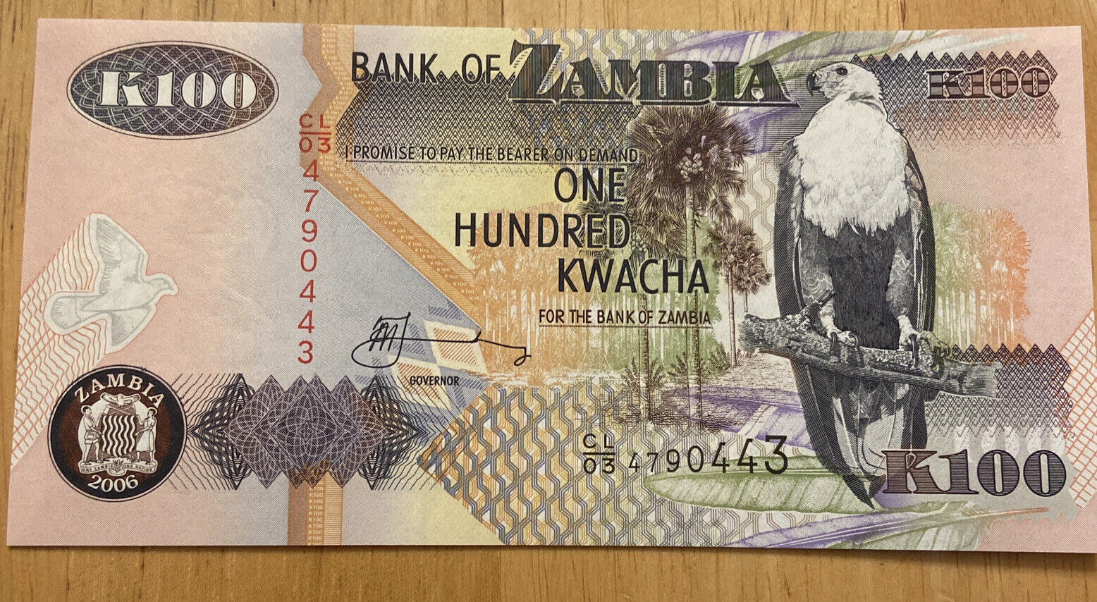 2006  Zambia Unc. Note K100 Bank Of Zambia As Pictured
