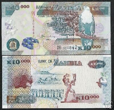 Zambia 10000 Kwacha P-46 2006 Porcupine Fish Eagle Unc 10,000 Currency Bill Note