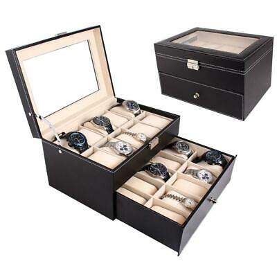 New 20 Slot Men/women Watch Box Leather Display Table Organizer Jewelry Storage