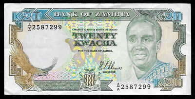 World Paper Money - Zambia 20 Kwacha Nd 1989 P32a @ Crisp Vf