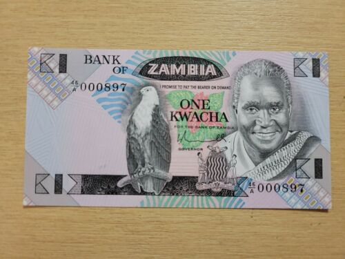 🇿🇲  Zambia 1 Kwacha 1980  P-23a  Unc    Low Serial Number   081021-11